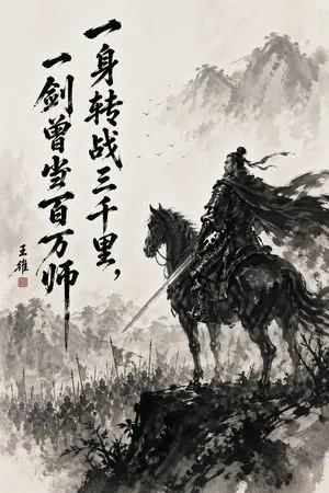 Chinese Ink Warrior on Horseback