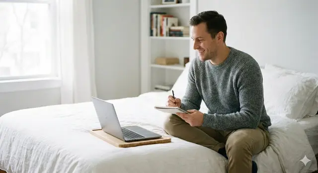 Natural Window Light Ultra Photorealistic Lifestyle Photography Relaxed Seated Pose with Legs