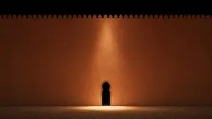 Minimalist Moorish Wall at Night