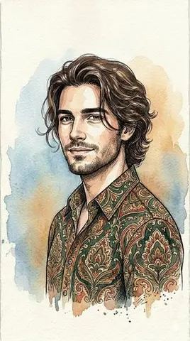 Watercolor and Ink Line Art Portrait