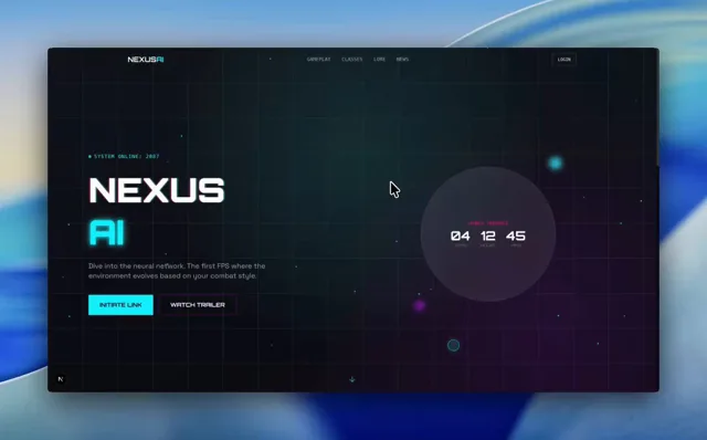 Futuristic animated landing page for AI game