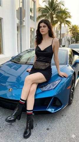 High-Fashion Editorial of Alexandra Daddario with a Lamborghini