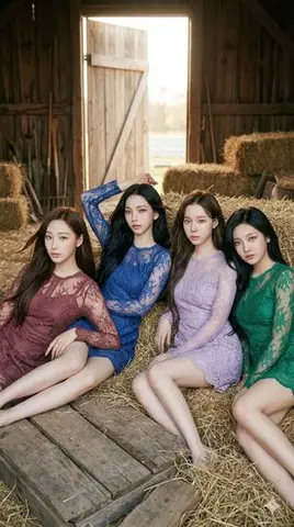 aespa in Lace Minidresses at a Rustic Barn