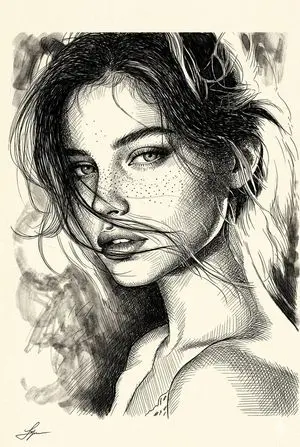 Cross-Hatched Ink Portrait