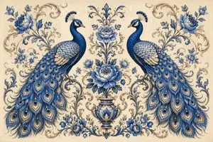 Vintage Peacock Botanical Illustration