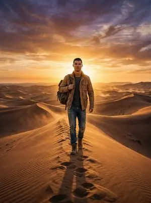 Lone Traveler in Saharan Dunes Prompt