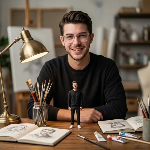 Ultra-realistic cinematic portrait of a young man sitting at