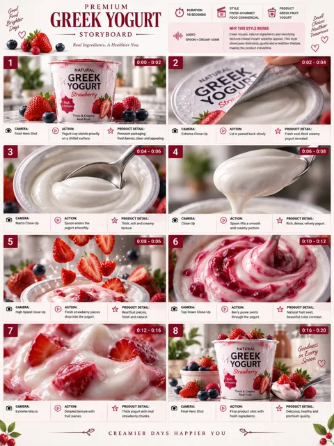 Premium Yogurt Commercial Storyboard