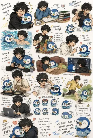 Anime Boy and Piplup Adventure Sheet