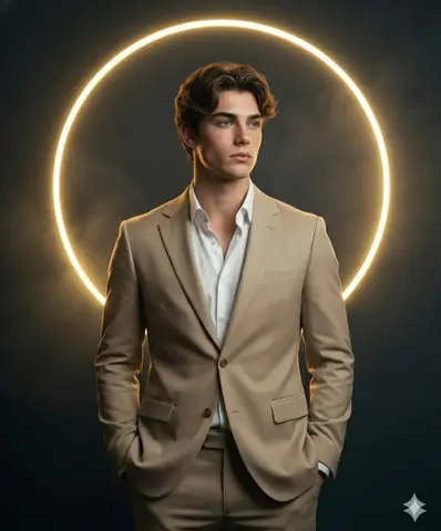 A high-definition, cinematic portrait of a sharp, handsome young