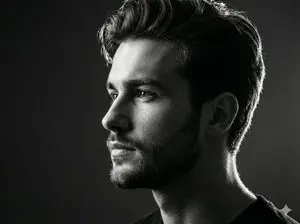 Black and White Studio Side-Profile Portrait