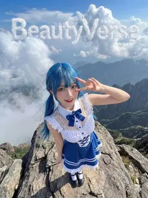 Character on a High Mountain Peak with Text in Clouds
