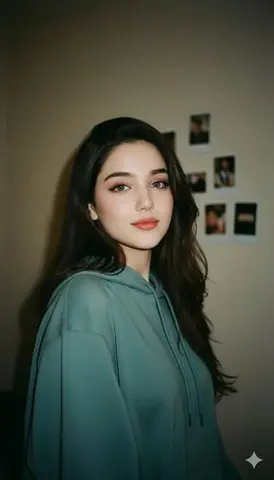Cinematic Indoor Portrait of a Woman in a Teal Hoodie (Two Variations)