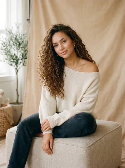 Profile / Avatar - Elegant Portrait in Off-the-Shoulder Sweater