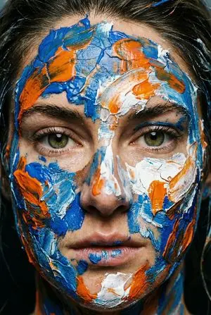 Macro Portrait with Impasto Acrylic Paint Texture