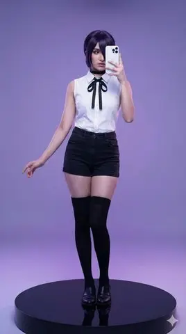 Full-Body Mirror Selfie Cosplay of Reze from Chainsaw Man