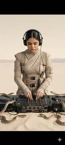 Surreal Desert DJ with Snakes