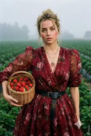 High-Fashion Strawberry Harvest Portrait Prompt