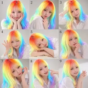 Nine-Panel Rainbow Hair Portrait Sheet