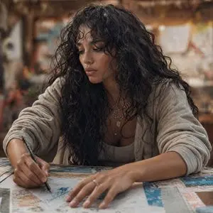 Modern Esther Writing at a Worktable