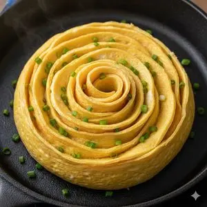 Cinematic Close-Up of Rose-Shaped Tamagoyaki