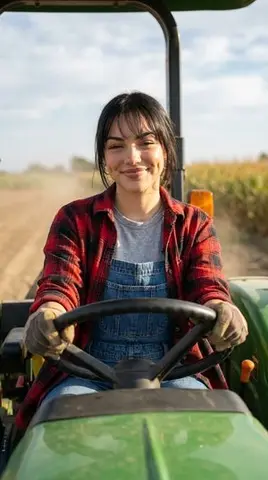 Detailed Character Prompt: Young Woman Driving a Tractor