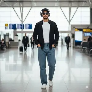 Stylish Man Walking Through Airport Terminal