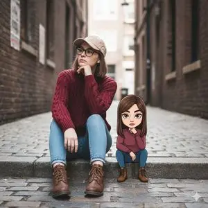 Cinematic Street Portrait with Whimsical Illustrated Avatar
