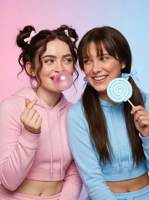 Playful Pastel Studio Portrait of Sadie Sink and Millie Bobby Brown