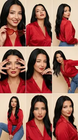 Fashion Editorial Grid Prompt (Red Satin Heart Glasses)