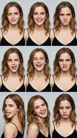 3x3 Grid Portrait Photos with Differentiated Expressions