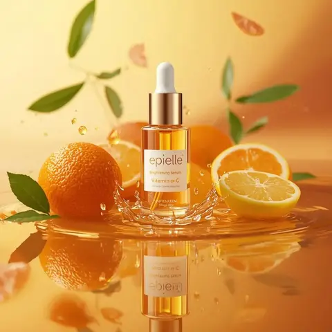 Ultra-high-end photorealistic skincare product photography featuring a clear cylindrical