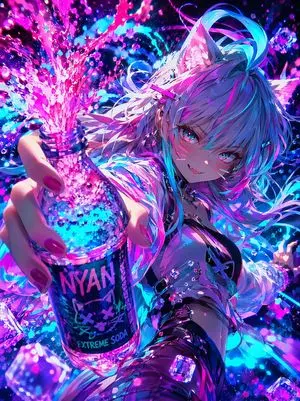Neon Catgirl Soda Splash