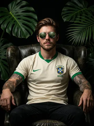 Cinematic portrait of a confident football player sitting on