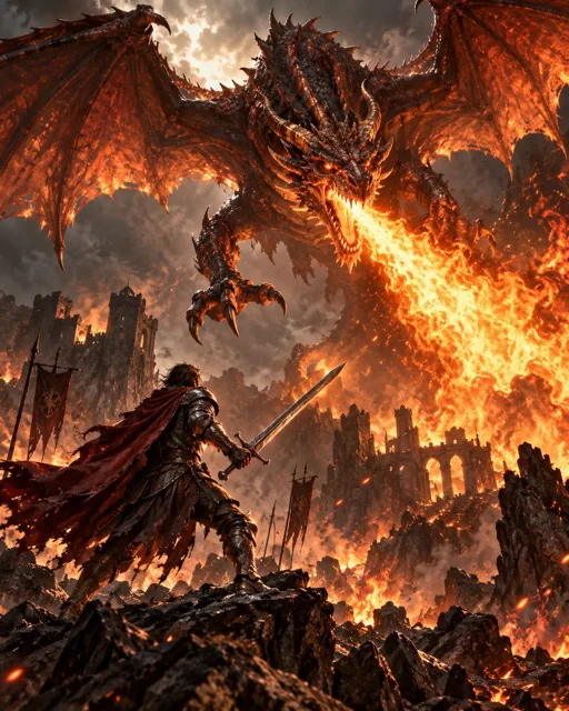 Comic / Storyboard - Warrior vs Fire Dragon Fantasy Art