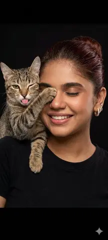 Humorous Cat and Human Studio Portrait