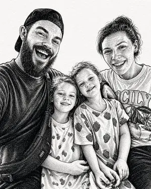 Ink-Etched Family Portrait