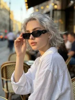 Photorealistic Portrait Prompt of a Woman at a European Café