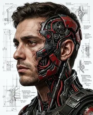 Hyper-realistic Cyborg Side Profile