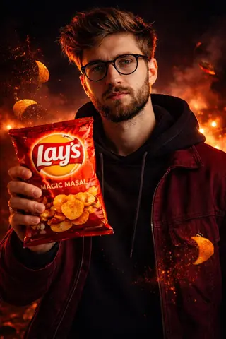 A cinematic, ultra-realistic advertising shot of a man holding