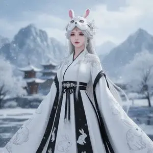 Snow Rabbit Mask Hanfu Portrait