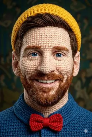 Hyper-Detailed Crocheted Portrait of a Legend