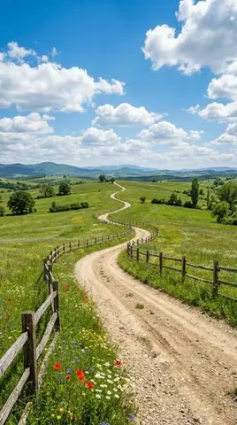 Wide-angle landscape prompt of a dirt road