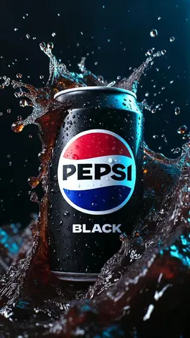 Hyper-realistic cinematic product photograph of a Pepsi Black can