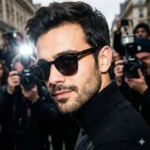 Unplanned paparazzi-style street portrait of a man