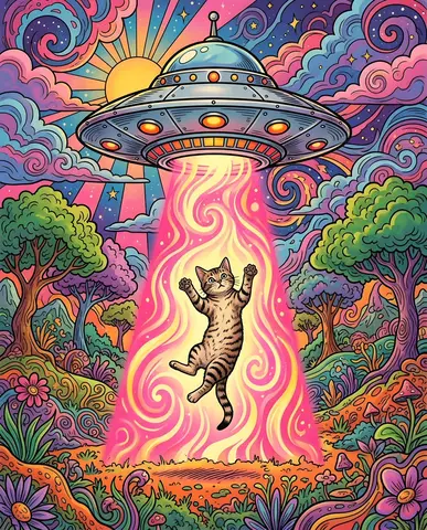 1970s Psychedelic Cat UFO Abduction