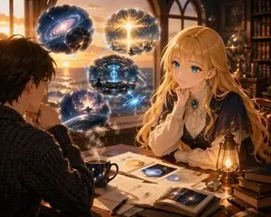 Anime Scholars with Cosmic Holograms
