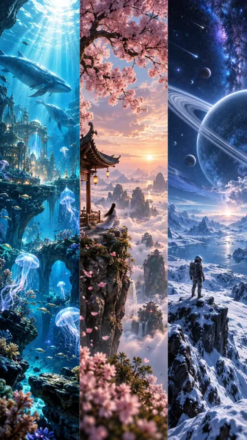 Game Asset - Fantasy Worlds Triptych Wallpaper