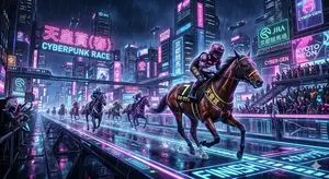 Cyberpunk Horse Racing Illustration