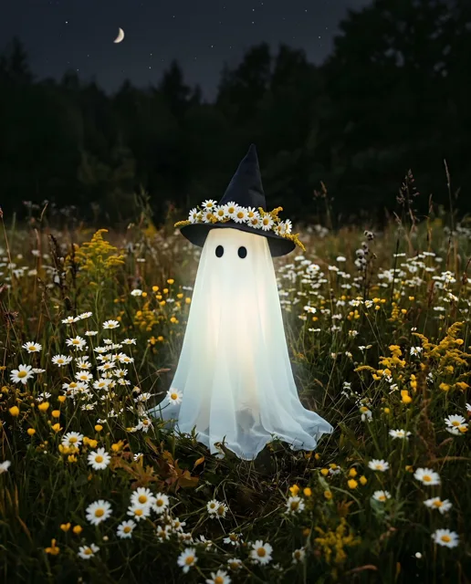 Whimsical Ghost in Wildflower Field